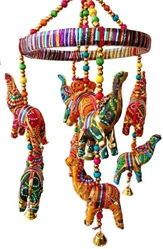 Miniatura 2 de Rastogi Handicrafts Elefante hecho a mano techo de pared colgante ornamento decorativo Navidad Diwali fiesta boda colgante decorativo