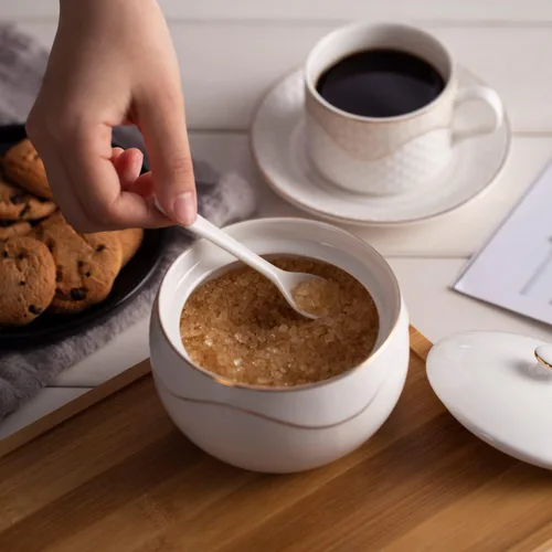 Miniatura 2 de KITCHENDAO Azucarero de porcelana con tapa y cuchara, sin polvo, recipiente de cerámica para encimera, cocina, café, lavavajillas, horno