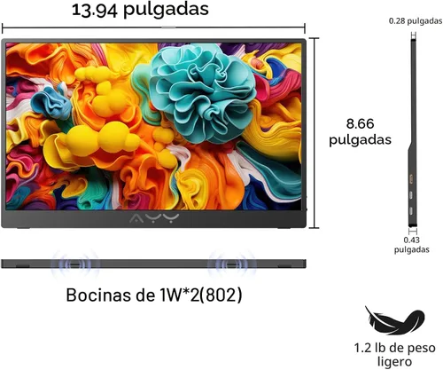 Miniatura 7 de qaf Monitor portátil de 15.6 pulgadas para laptop, monitor de computadora FHD 1080P USB-C HDMI 100% sRGB HDR pantalla IPS, segunda pantalla de viaje