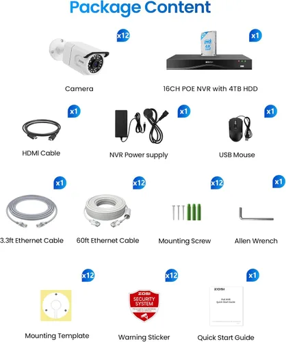 Miniatura 9 de ZOSI Sistema de cámara de seguridad PoE de 32 canales 4K, 12 cámaras interiores y exteriores de 8 MP con audio, detección de persona/vehículo