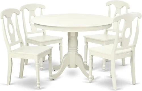 Miniatura 13 de HomeStock El juego de mesa de comedor de 5 piezas incluye una mesa de cocina ovalada con hojas y 4 sillas de comedor Parson de piel sintética