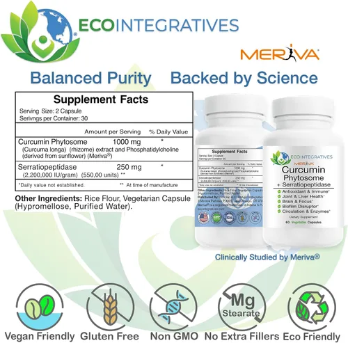 Miniatura 2 de Meriva Curcumina Phytosome Complex Serratiopeptidase 500mg - Suplemento de cúrcuma de alta absorción, movilidad física y equilibrio sistémico