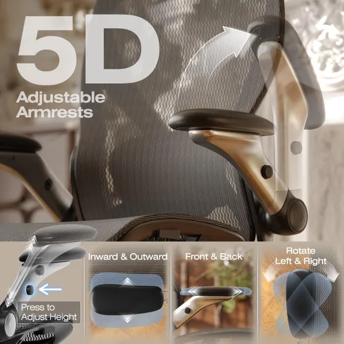 Miniatura 4 de ELABEST X100 Silla de oficina ergonómica de malla con reposapiés, silla de escritorio grande y alta con brazos abatibles 5D, soporte lumbar 3D