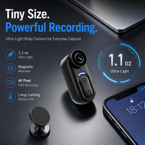Miniatura 4 de Mini cámara corporal portátil 4K – Cámara de acción magnética tamaño pulgar de 128 GB, estabilización de 6 ejes, grabación de audio/video, POV manos