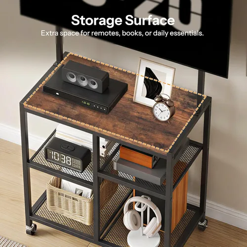 Miniatura 7 de HOOBRO Soporte de TV pequeño con ruedas y soporte para televisores de 50 pulgadas, soporte móvil de TV móvil con estantes de almacenamiento, pequeño