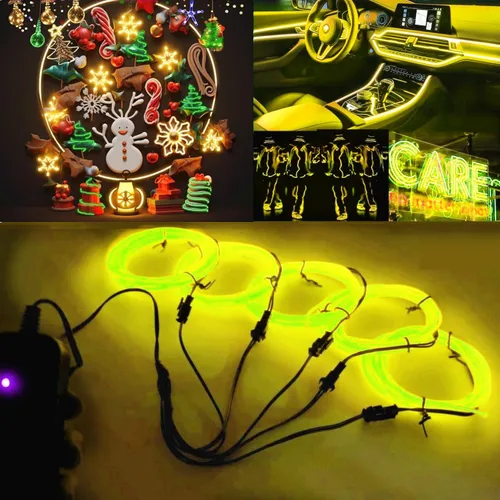 Miniatura 5 de Ourbest [Nueva versión dura] 5 divisores de 6.6 ft de cable EL de neón, 3 modos de permanencia/lento/rápido flash LED para decoración de fiesta