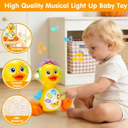Miniatura 3 de Tsomtto Juguete musical de pato iluminado para bebé, juguetes para bebés de 0-3-6-9-12 meses, juguetes de aprendizaje para bebés recién nacidos