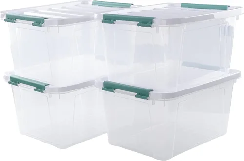 Paquete de 4 cajas transparentes de 20 cuartos de galón con tapas, bolsas de almacenamiento de plástico