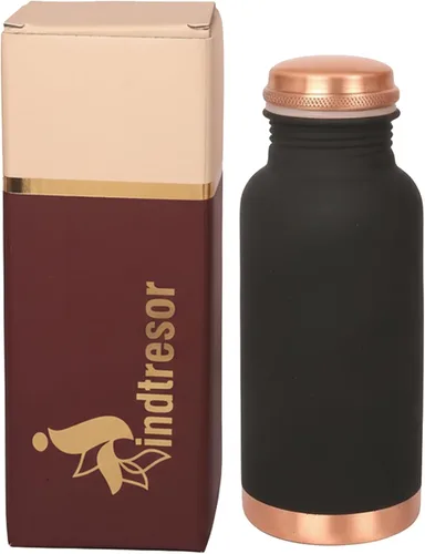 Miniatura 11 de Botella de agua de cobre puro - Hecha a mano - Beneficios para la salud ayurvédica - Grande 35 oz - A prueba de fugas - Fácil de llevar para Negro