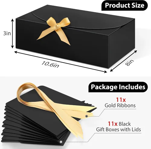 Miniatura 2 de SWANGSA Juego de 11 cajas de regalo negras con tapas, cajas de regalo de papel kraft de 10.6 x 8 x 3 pulgadas para regalos, caja de propuesta