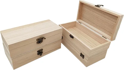 Miniatura 10 de Anktily Paquete de 4 cajas de madera sin terminar, 6 x 4 x 2 pulgadas, caja rústica de madera pequeña con cierre de bloqueo, caja organizadora