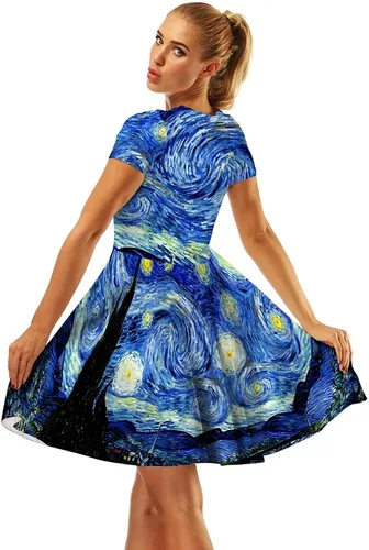Miniatura 4 de Plustrong Vestido midi acampanado casual de manga corta con estampado 3D para mujer