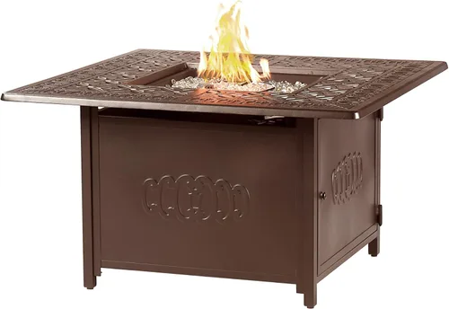Miniatura 12 de Mesa cuadrada de aluminio para fogata de propano de 42 x 42 pulgadas con cuentas de vidrio, dos tapas, tapa, 57,000 BTU en acabado blanco Gris
