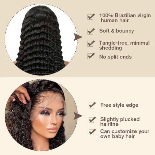 Miniatura 2 de MENTOR Pelucas de encaje frontal de cabello humano prearrancado 13x4 HD con encaje frontal para mujeres negras, cabello humano 150% de densidad