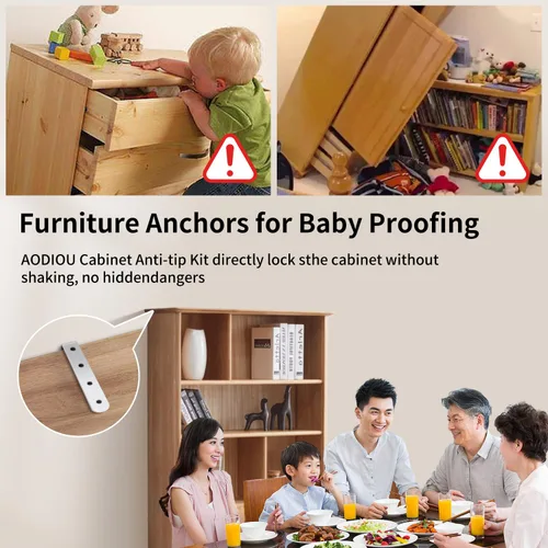 Miniatura 2 de Anclajes para muebles anti-punta a prueba de bebés: Kit de correas de seguridad para aparador seguro 400 libras librería a pared gabinete anclaje