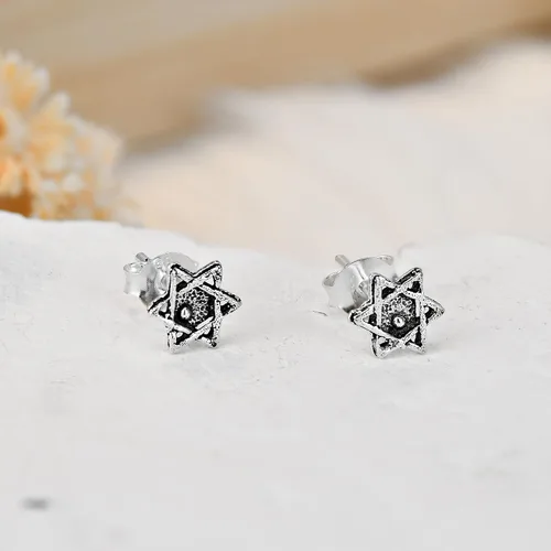 Miniatura 2 de Pendientes de tuerca de plata de ley religiosos con estrella judía retro vintage de David, Metal