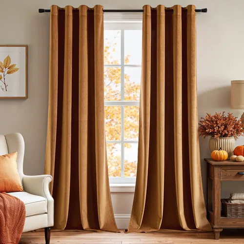 Miniatura 54 de EMEMA Juego de 2 paneles de cortinas de terciopelo de 63 pulgadas, con pestaña trasera y bolsillo para barra, cortinas con aislamiento térmico