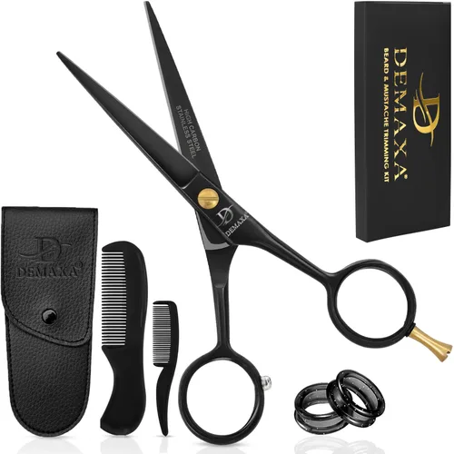 Miniatura 9 de DEMAXA Tijeras profesionales de barba de 5 pulgadas para hombres, tijeras para bigote con 1 peine para bigote, 1 peine para barba y bolsa suave, kit