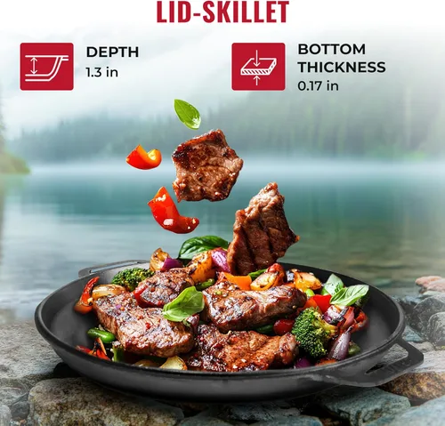 Miniatura 5 de Brizoll - Olla de horno holandés con tapa, 10.5 cuartos de galón (10 litros), juego de utensilios de cocina de hierro fundido, kazán para Plov