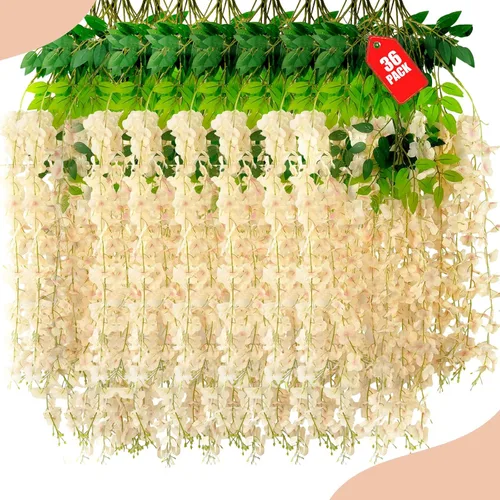 Miniatura 29 de Paquete de 12 flores colgantes de glicina rosa, flores colgantes falsas de 3.44 pies, guirnalda de glicina artificial para decoración de boda, telón