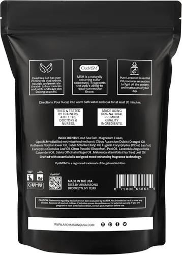 Miniatura 8 de Aromasong Baño de recuperación muscular con sal del mar muerto, OptiMSM, copos de magnesio y aceites esenciales para dolor después