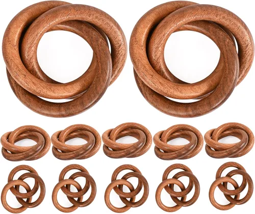 Miniatura 13 de Juego de 12 Servilleteros de Madera de Tres Anillos - Abrazaderas Portaservilletas para Decoración de Mesa de Comedor - Anillos Rústicos Modernos