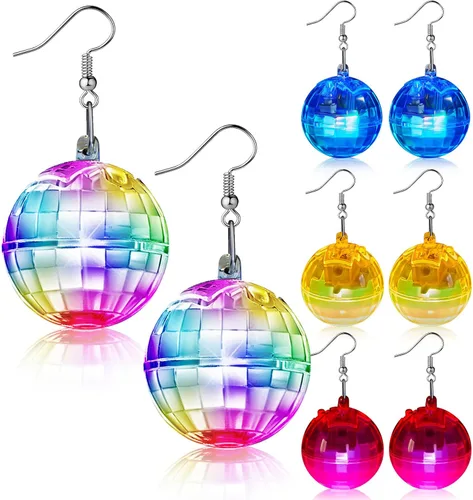 Henoyso Pares de Aretes de Bola de Discoteca Iluminados, Joyería con Luz LED, Aretes Luminosos para Mujeres y Niñas, Regalos de Discoteca y Día de