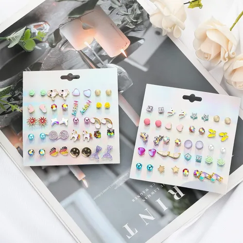 Miniatura 2 de NEWITIN 20 pares40 pares60 pares80 pares de aretes coloridos y lindos aretes hipoalergénicos de acero inoxidable para niñas y mujeres