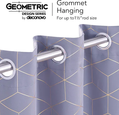 Miniatura 24 de Deconovo Cortinas opacas, aislamiento térmico y reducción de ruido, estampado de lámina de diamante – ojales en la parte superior, 2 paneles, Negro