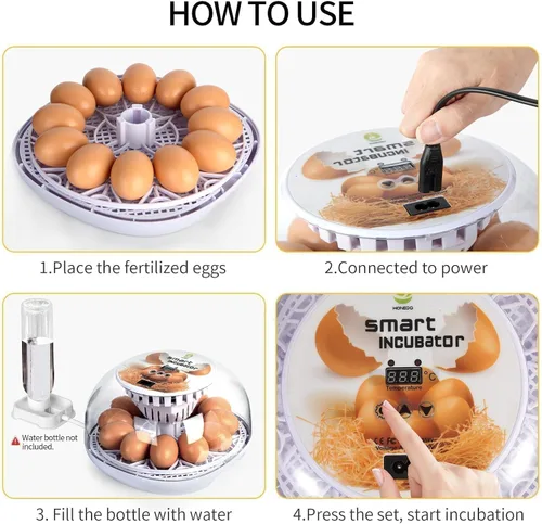 Miniatura 6 de ZEMIRO CHARGE Incubadora de 12 huevos para incubar huevos con girador automático de huevos, control de temperatura, adición automática de agua