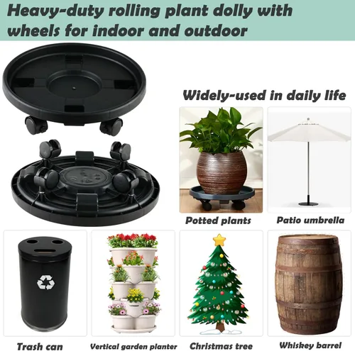 Miniatura 8 de Paquete de 3 organizadores grandes para plantas con ruedas de 13 pulgadas, soportes rodantes para plantas de plástico resistente, base rodante