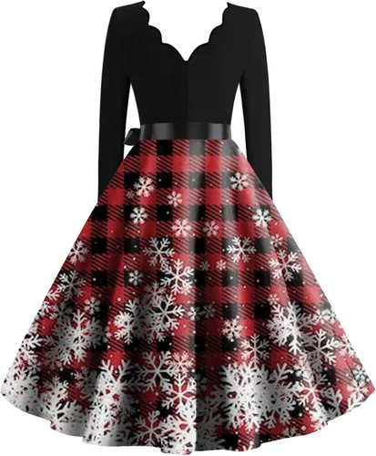 Miniatura 2 de BAXLIMEK Vestido de cóctel para mujer, vestido de fiesta con estampado navideño de moda para otoño e invierno 2023