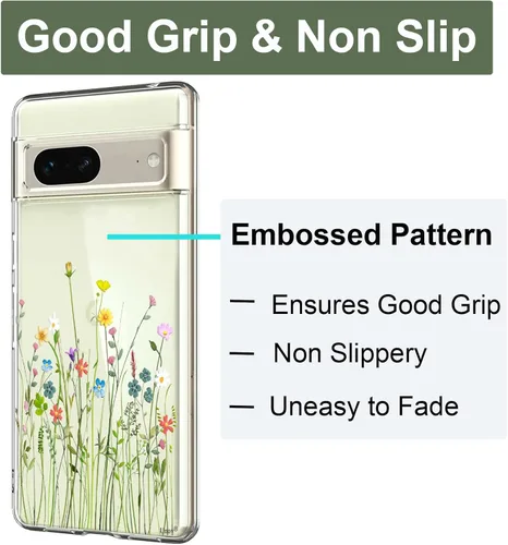 Miniatura 3 de Unov - Funda compatible con Pixel 7, diseño transparente, TPU suave, absorción de impactos, delgada, patrón labrado, cubierta protectora trasera