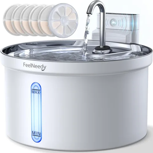 Miniatura 13 de Fuente de agua inalámbrica para gatos [Separación de agua y batería] FEELNEEDY Fuente para gatos operada por batería de 4000mAh, fuente