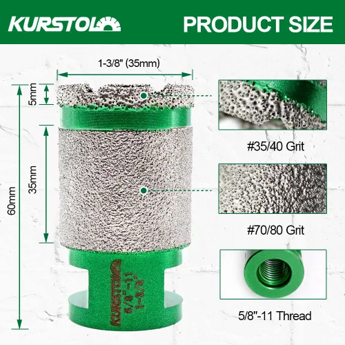 Miniatura 2 de Broca de núcleo de diamante – Broca de fresado de dedo de diamante de diámetro 1-3/8 pulgadas X5/8-11 rosca para agrandar dar forma bisel redondo