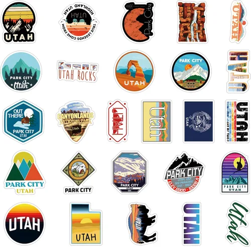 Miniatura 3 de Paquete de 61 calcomanías de Utah, vinilo estético de Estados Unidos impermeable para botella de agua, patineta, laptop, teléfono, diario, álbumes