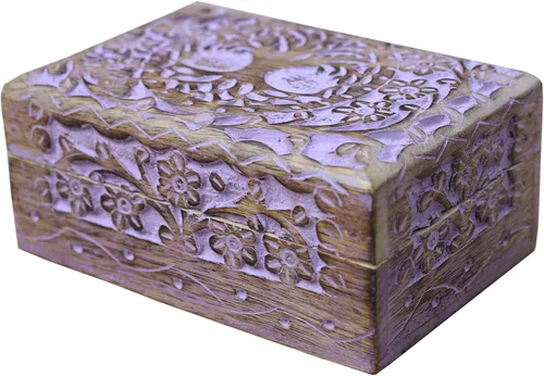 Miniatura 11 de DharmaObjects Caja de madera tallada a mano grande del árbol de la vida, almacenamiento de recuerdos, multiutilidad Blanco