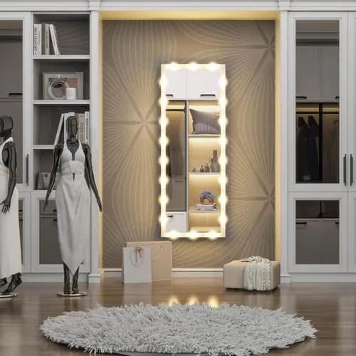 Miniatura 4 de ANYHI Espejo blanco de longitud completa con luces, espejo de cuerpo completo de 63 x 24 pulgadas con luz, 22 bombillas LED, 3 luces