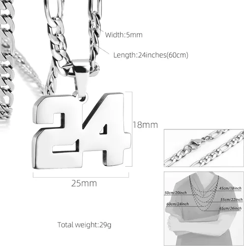 Miniatura 2 de MIMITLTY Personalized Jersey Number Necklaces for Mens,Athletes Stainless Steel Sport Number Pendant Chain for Boys BaseballBasketballFootball Team