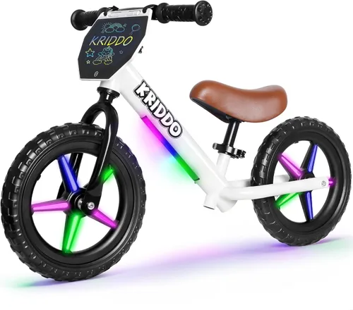 Miniatura 14 de KRIDDO Bicicleta de equilibrio para niños de 2 años, de 18 meses a 5 años, bicicleta de empuje de 12 pulgadas con placa personalizada