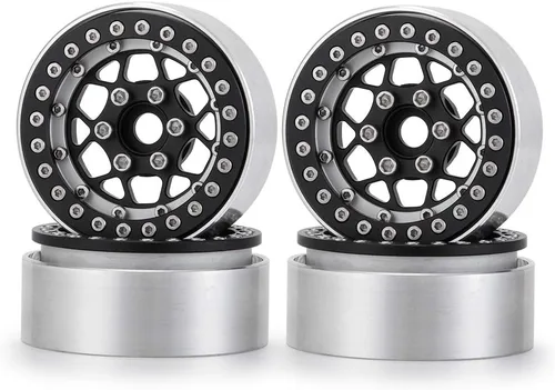 Miniatura 11 de Llantas Beadlock de 1.9 pulgadas, 4 unidades, juego de llantas de metal para 1/10 Axial Scx10 TRX-4 D90 CC01 90034 RC Crawler Car (negro y titanio)