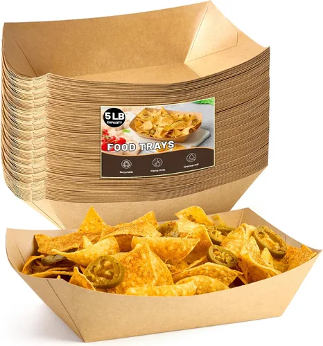 Miniatura 11 de ZORRITA - Bandejas de papel para alimentos de 3 libras - Paquete de 100 bandejas desechables para nachos, bandejas de papel kraft para tacos, cestas