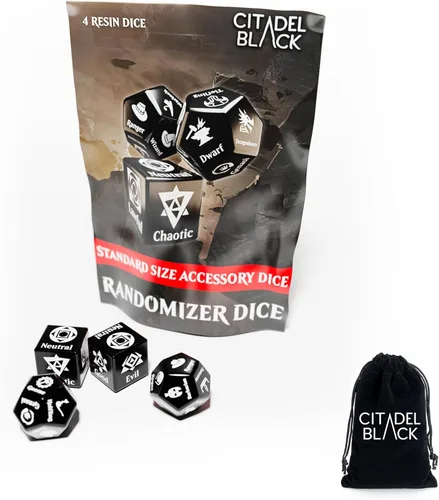 Citadel Black Juego de dados aleatorizadores de personajes: aleatoriza clase, raza y alineación para personajes o NPC, hecho para Calabozos y