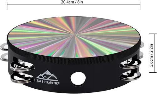 Miniatura 2 de EASTROCK Pandereta Radiante de Mano de 8 Pulgadas con Doble Fila de Cascabeles Pandereta Reflectante Instrumento Musical para Niños Adultos Iglesia