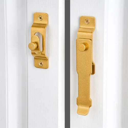Miniatura 5 de INIRET Pestillos para puerta de granero, 4.33 x 3.23 pulgadas, de acero inoxidable dorado, para puerta de granero, cierre de puerta abatible