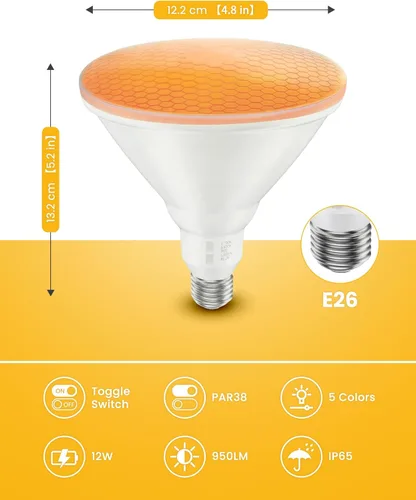 Miniatura 2 de 7 PANDAS Paquete de 4 bombillas LED para exteriores PAR38 E26 5CCT RGBCW 12W 950LM 110V no regulables, equivalente a halógeno de 90 W, Halloween