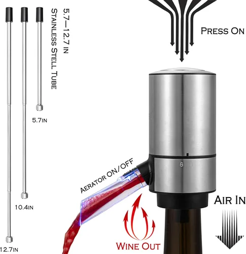 Miniatura 5 de VENZELL Aireador y vertedor eléctrico de vino, decantador de vino inteligente de un solo botón con tapón de vacío automático y dispensador