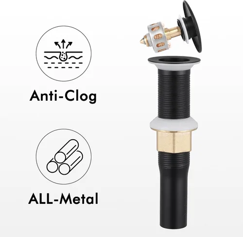 Miniatura 8 de KES Grifo de baño negro y desagüe de lavabo sin desbordamiento, grifo de un solo mango con tapón de drenaje emergente de acero inoxidable negro