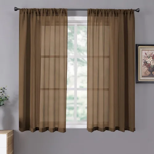 Miniatura 52 de Tollpiz - Juego de 2 paneles de cortinas de velo traslúcidas para media ventana, cortas, con textura de lino y bolsillo para cortinero, filtran