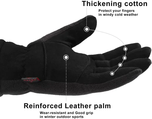 Miniatura 4 de OZERO Winter Gloves Deerskin Suede Leather and Insulated Polar Fleece Water Resistant Thermal Gifts for Men and Women